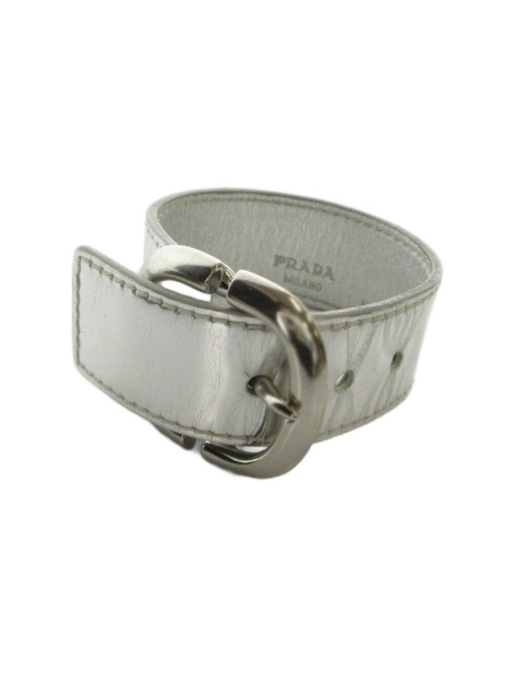 Prada Leather Bangle Bracelet Logo S Silver